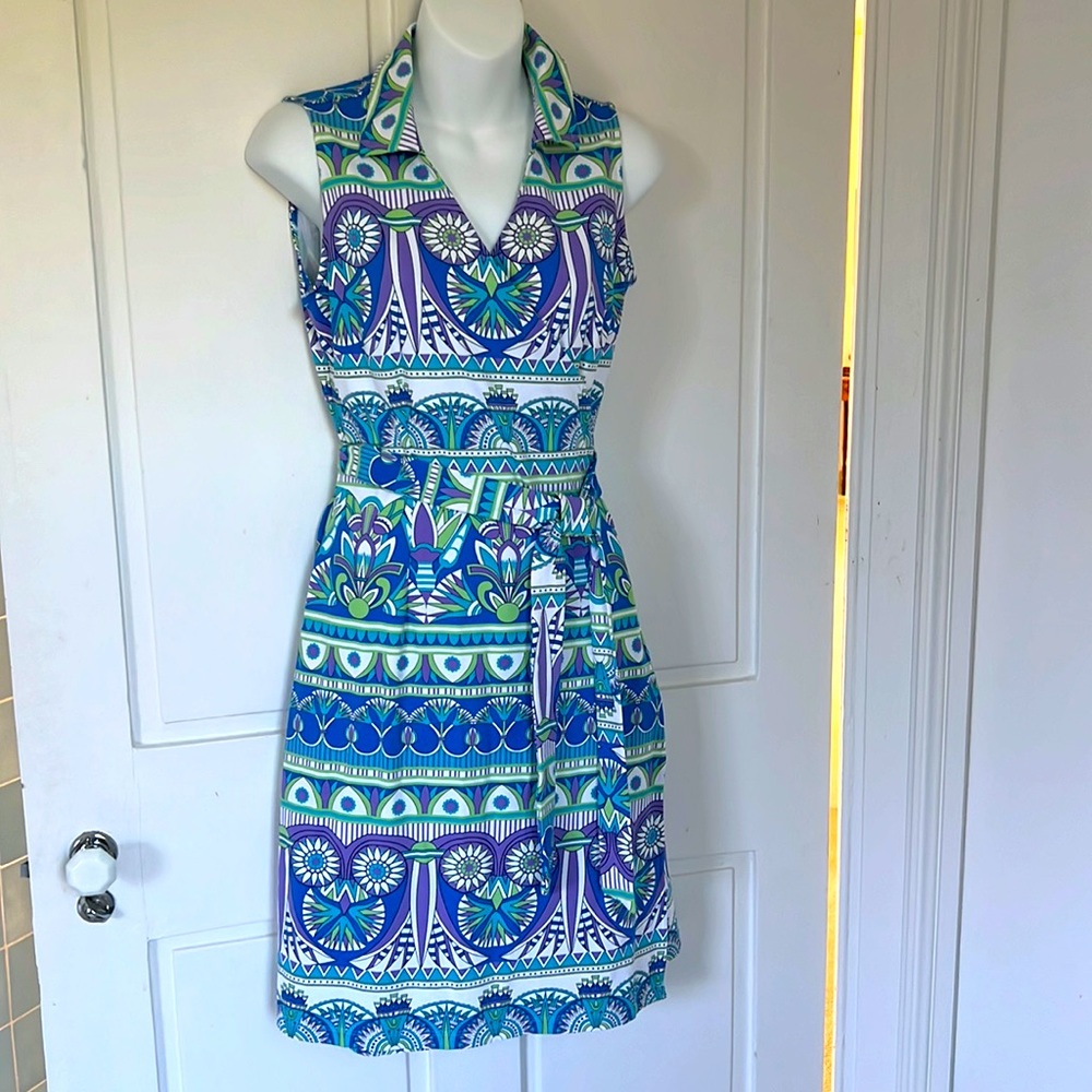 J. McLaughlin Lila Sleeveless Wrap Dress Blue Green Amarna Small Catalina Cloth